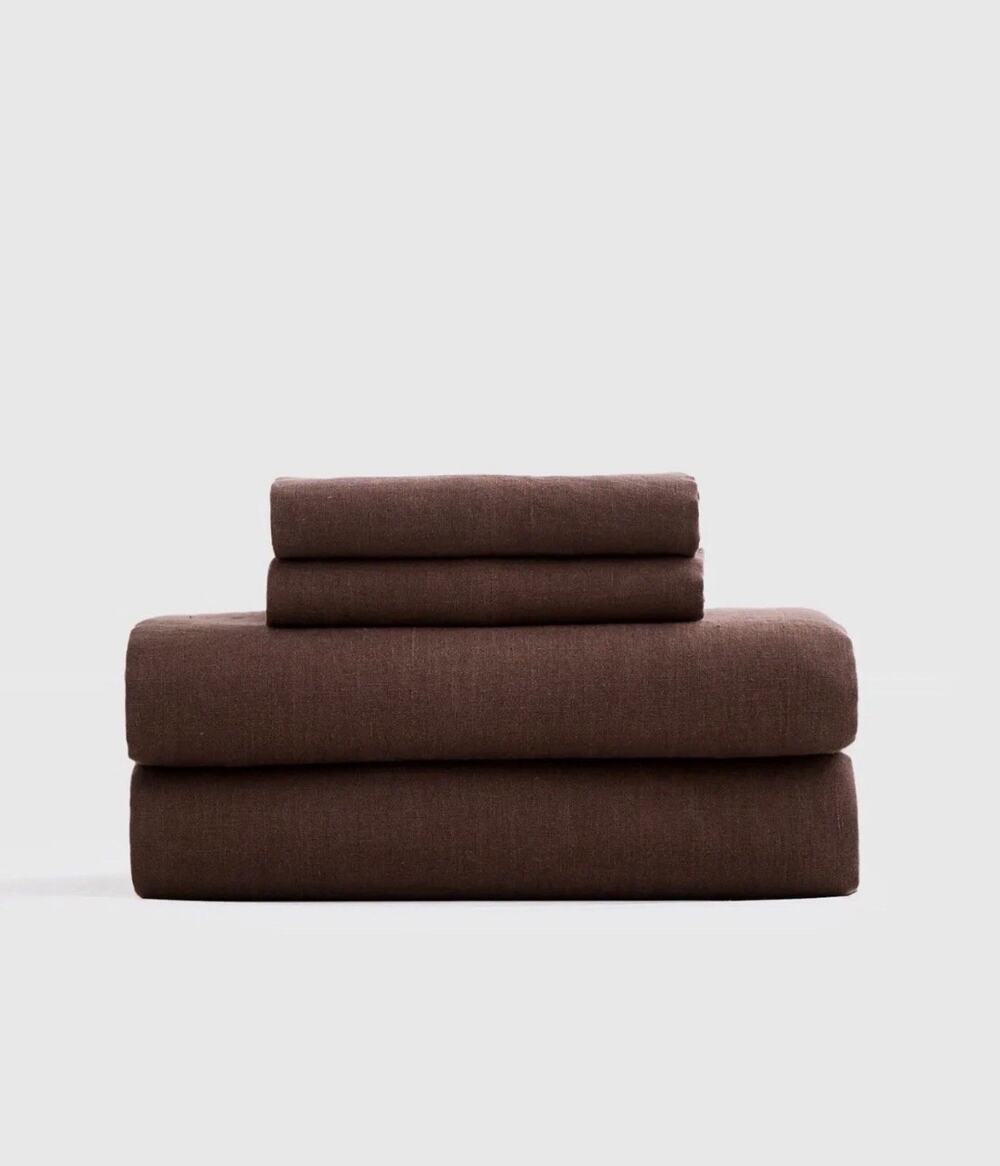 New Quince 100% European Flax Linen King 4Pc Sheet Set Espresso
